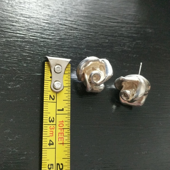 STERLING SILVER Sculpted Rosebud Earrings Israel - Picture 7 of 8